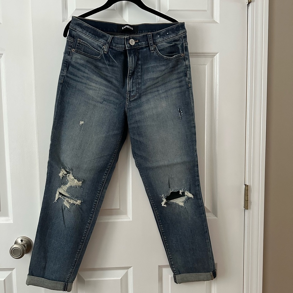 Express Distressed Boyfriend Jeans in Blue